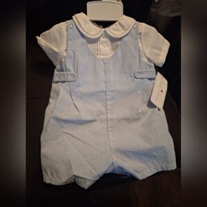 Petit Ami Blue and White Baby Romper